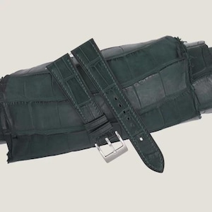 Handdn Watchstraps Classic Dark Green Alligator Leather Watch Strap, Alligator Dark Green Strap Bands 16mm 18mm 20mm 22mm
