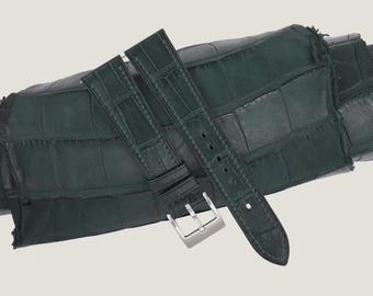 Handdn Watchstraps Classic Dark Green Alligator Leather Watch Strap, Alligator Dark Green Strap Bands 16mm 18mm 20mm 22mm