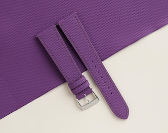 Purple Sailcloth Rubber Watch Strap, Handmade Rubber Bands 16mm 19mm 18mm 20mm 22mm 23mm