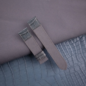 Bracelet de montre alligator gris toile de voile bords pliés à la main, bracelet gris toile de voile 18 mm 20 mm 22 mm Personnaliser toutes les tailles