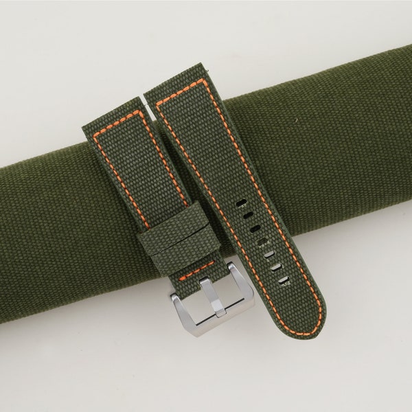 Bracelet en toile olive pour montres Panerai Bracelet PAM fait main pour Luminor Due Radiomir submersible patiné personnalisé