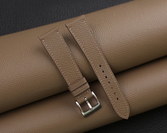 Taupe Epsom Leather Watch Strap, Taupe Epsom Leather Handmade Watch Strap, Epsom Strap Watch 16mm 18mm 19mm 20mm 21mm
