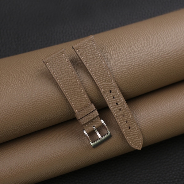 Taupe Epsom Leather Watch Strap, Taupe Epsom Leather Handmade Watch Strap, Epsom Strap Watch 16mm 18mm 19mm 20mm 21mm