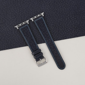 Handmade Micro Stitch Navy Peccary Leather Apple Watch Band 38mm, 40mm, 41mm, 42mm, 44mm, 45mm For All Series custom