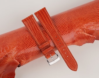 Handmade Orange Lizard Leather Watch Strap, 16mm-22mm