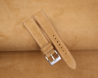 Handmade Light Brown Suede Watch Strap, Quick Release