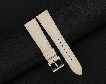 Pearl White Leather Watch Strap, Pearl White Leather Handmade Watch Strap, Epsom Strap Watch 16mm 18mm 19mm 20mm 21mm
