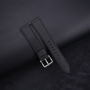 Handmade Box Calf Black Leather Watch Strap, Black Box Calf Watch Strap 18mm 19mm 20mm 21mm 22mm