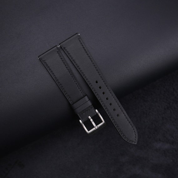 Handmade Box Calf Black Leather Watch Strap Black Box Calf 