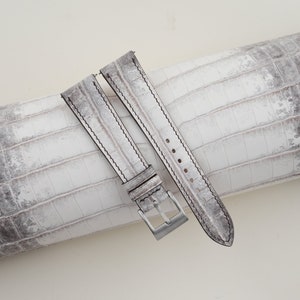 Grey Himalayan Alligator Leather Watch Strap, Alligator Himalayan Strap Bands 18mm 20mm 22mm 24mm Customize size