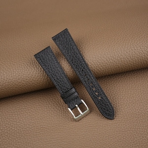 Handdn Strapwatchs Togo Black Leather Strap Bands, Handmade Togo Leather Watch Strap, Togo Black Strap Bands 16mm - 24mm