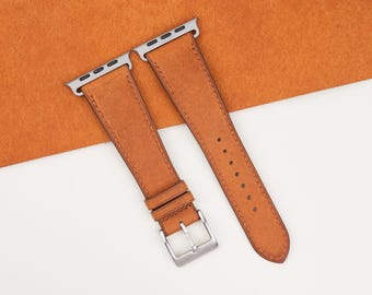 Whiskey Badalassi Carlo Pueblo Leather Apple Watch Ultra Band 49mm, Leather Apple Watch Ultra Strap, handmade strap