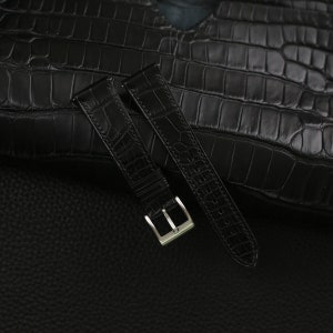 Handdn Watchstraps Classic Black Leather Watch Strap, Black Alligator Strap Bands, Alligator Black Leather Strap 16mm 18mm 20mm 22mm