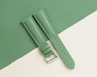 Padded Light Moss Sailcloth Rubber Watch Strap, Handmade Rubber Bands 16mm 19mm 18mm 20mm 22mm 23mm
