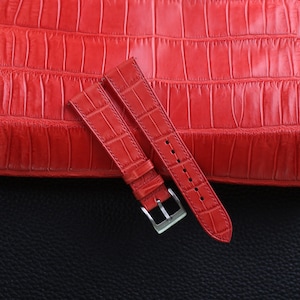 Handdn Watchstraps Classic Red Alligator Leather Watch Strap, Alligator Red Strap Bands 18mm 20mm 22mm 24mm Customize any size