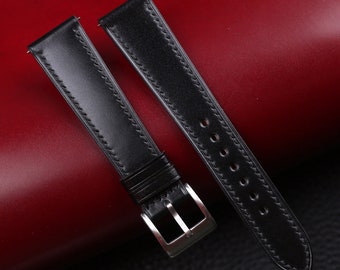 Black Shell Cordovan Watch Band, Handmade Shell Cordovan Watch Strap, Cordovan Leather Strap Watch 16mm 18 mm 20mm 22mm