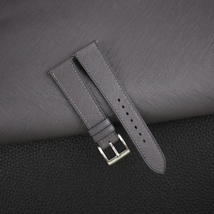 Saffiano Dark Grey Leather Strap Bands, Handmade Dark Grey Saffiano Leather Watch Strap, Saffiano Strap Watch 16mm - 24mm