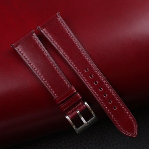 Burgundy Shell Cordovan Watch Band, Handmade Shell Cordovan Watch Strap, Cordovan Leather Strap Watch 16mm 18 mm 20mm 22mm
