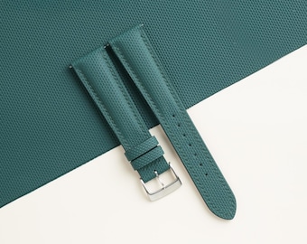 Padded Aqua Green Sailcloth Rubber Watch Strap, Handmade Rubber Bands 16mm 19mm 18mm 20mm 22mm 23mm