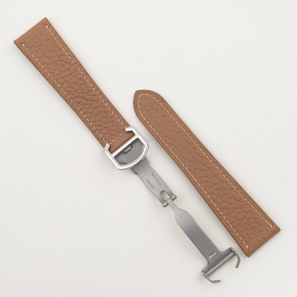 Single folding Beige Togo leather watch strap for deployant clasp ( included clasp )