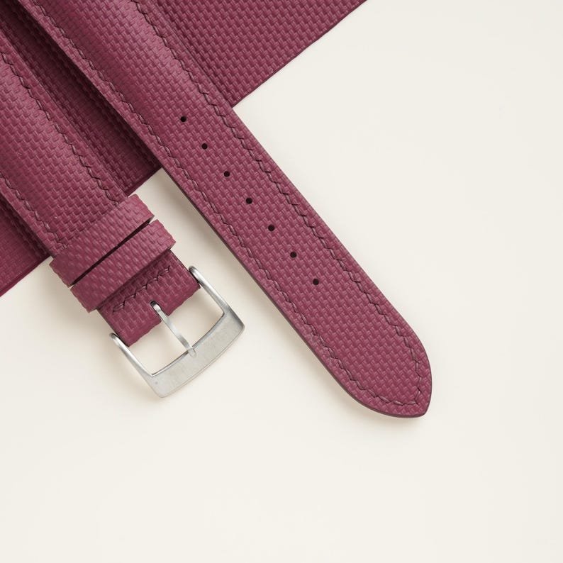 Padded Burgundy Sailcloth Rubber Watch Strap, Handmade Rubber Bands 16mm 19mm 18mm 20mm 22mm 23mm image 5