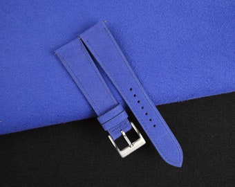 Handdn Watchstraps Alcantara Blue Leather Strap, Blue Alcantara Strap Watch, Alcantara Watch Bands 16mm 18mm 19mm 20mm 21mm