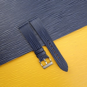 Handmade Navy Calfskin Leather Watch Strap, Navy Calfskin Waves Textures Watch Bands 17mm 18mm 19mm 20mm 21mm 22mm 23mm