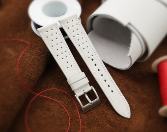 Handmade White Rally Calfskin Leather Watch Strap, Swift Leather Band