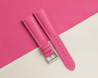 Padded Pink Sailcloth Rubber Watch Strap, Handmade Rubber Bands 16mm 19mm 18mm 20mm 22mm 23mm