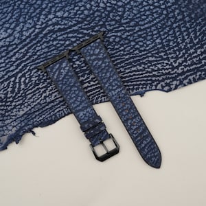 Handmade Dark blue Shark Leather Apple Watch Band 38mm, 40mm, 41mm, 42mm, 44mm, 45mm For All Series custom