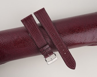 Handdn Watchstraps Lizard Burgundy Strap Bands, Burgundy Lizard Leather Watch Strap, Lizard Leather Watch 16mm 18mm 20mm 22mm