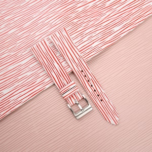 Handmade Light Red Calfskin Leather Watch Strap, Light Red Calfskin Waves Textures Watch Bands 17mm 18mm 19mm 20mm 21mm 22mm 23mm
