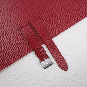Handmade Burgundy Calfskin Leather Watch Strap, Burgundy Calfskin Waves Textures Watch Bands 17mm 18mm 19mm 20mm 21mm 22mm 23mm