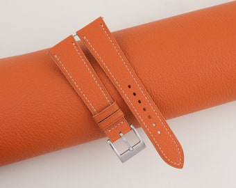 Alran Orange Leather Strap, Goat Orange Leather Strap Watch, Orange Leather Strap Band 16mm 18mm 19mm 20mm 21mm