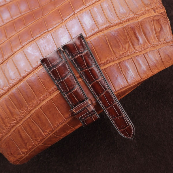 Patina Brown Alligator Leather Watch Strap, Handmade Alligator Brown Strap Bands 16mm 19mm 18mm 20mm 22mm 23mm