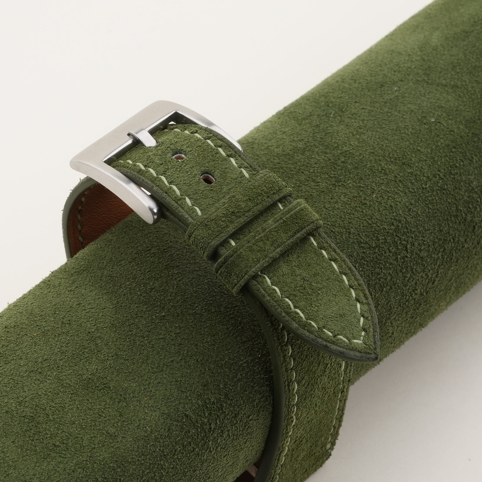 Fixed Strap Fixed Bars Green Suede Leather Watch Strap, Open Ends Handmade Strap ...