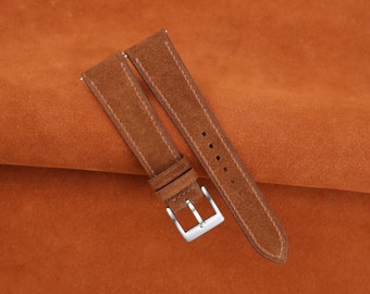 Handmade Burnt Brown Suede Watch Strap, Quick Release