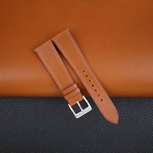 Golden Brown Barenia Leather Watch Strap, Golden Brown Barenia Leather Strap Band, Barenia Strap Watch 16mm 18mm 19mm 20mm 21mm