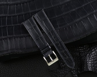 Handmade Midnight Blue Alligator Leather Watch Strap, Classic Band