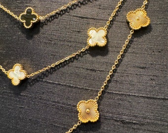 18k gold plated clover set. Clover earrings. Clover bracelets. Clover necklace.