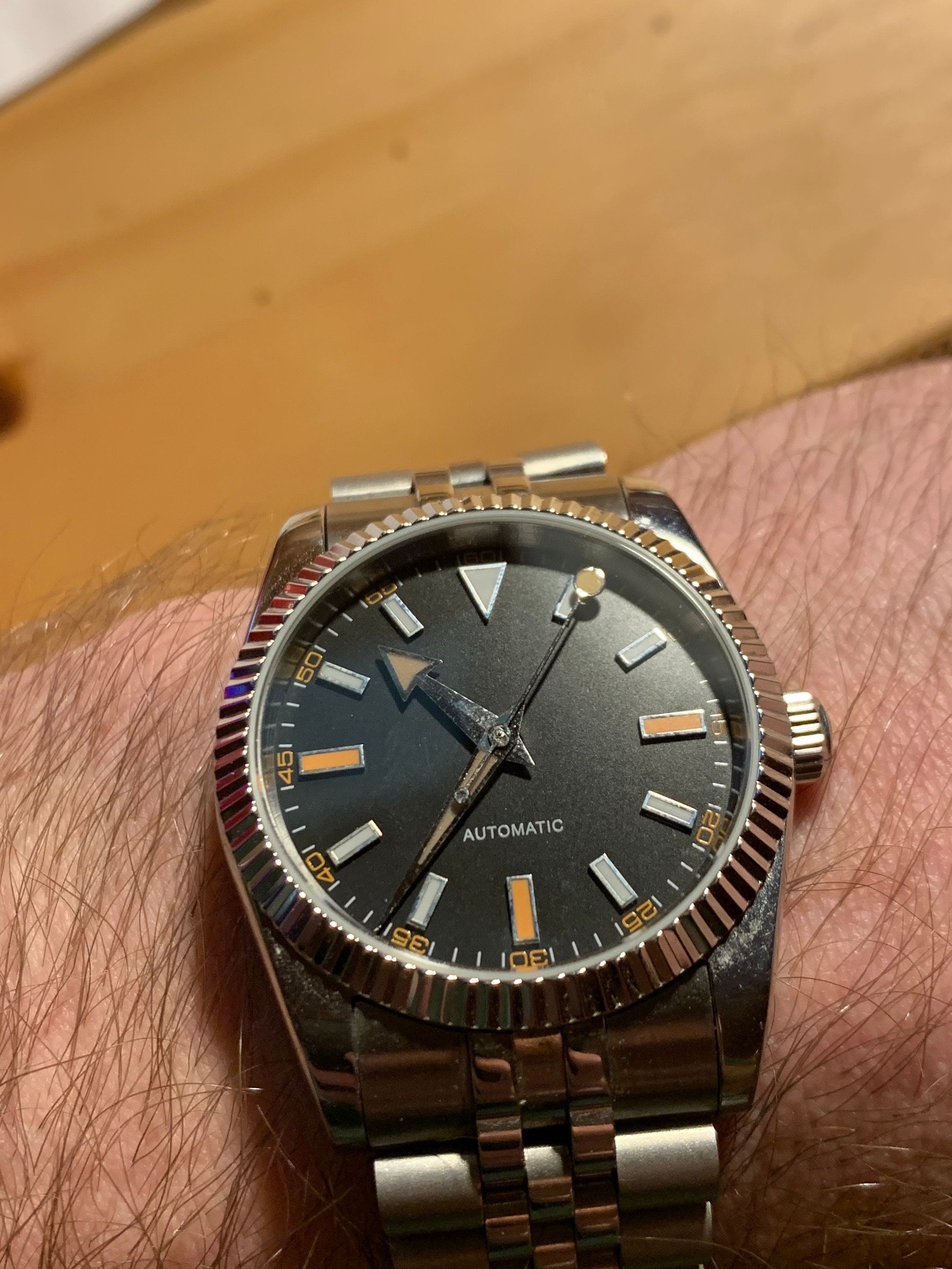 Custom Watch Mod (Miyota 8215), black and orange with blue, green 