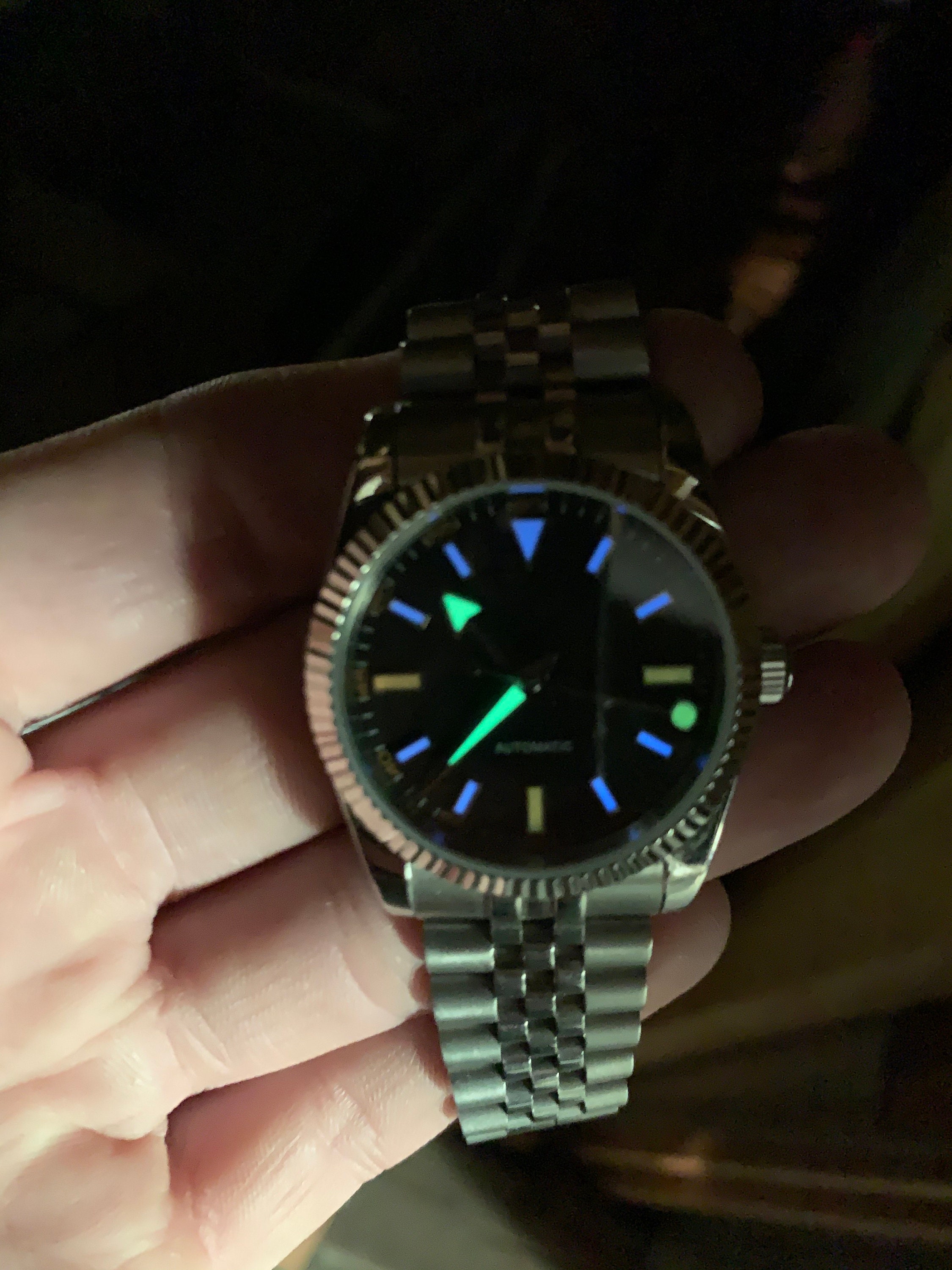 Custom Watch Mod (Miyota 8215), black and orange with blue, green 
