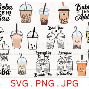 Bubble Tea SVG Boba Tea Milk Tea Kpop and Boba Tea Cute Milk Tea Clipart Bundle Food and Drink Instant Download Svg Png Jpg image 1