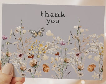 Physical Small Business Thank You Cards Wildflower Thank You Postcard Floral Small Business Packaging Printed Pack of 25, 50, 100 Count