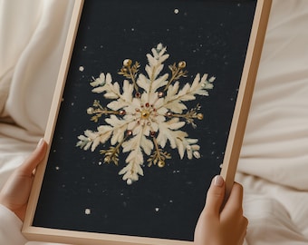 Snowflake Watercolor Art Print, Vintage Holiday Decor (Digital Download)