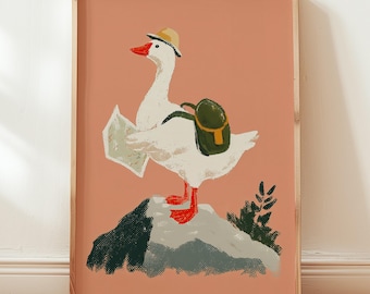 Abenteuer Gans Print: Skurriles Kinderzimmer Dekor (Digitaler Download)