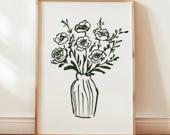 Peony Vase Line Art Print: Minimalist Floral Sketch (Digital Download)