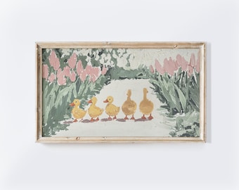 Lente frame tv-kunst, vintage digitale download gans schilderij, decor boerderij, screensaver landschap