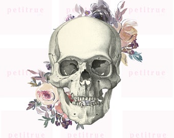 Floral Halloween Skull PNG: Watercolor Flower Skeleton (Digital Download)