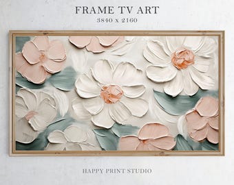 Getextureerde bloemenlijst tv-kunst: lente cottagecore decor (digitale download)